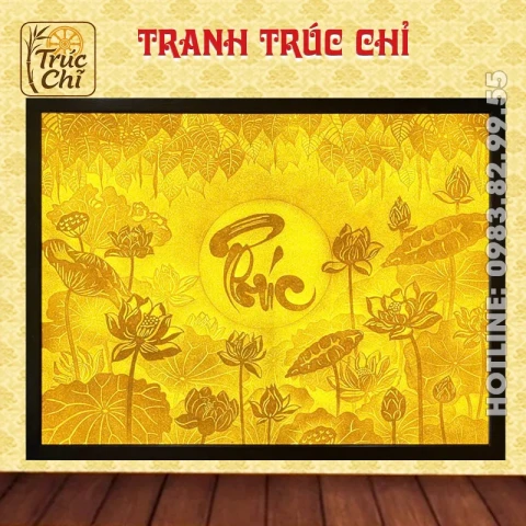 Tranh Trúc Chỉ Phòng Thờ Sen - Bồ Đề Chữ Phúc - ABS03B