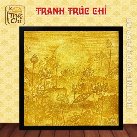 Tranh Trúc Chỉ Phòng Thờ Sen - Ánh Trăng AS01A - 81x81