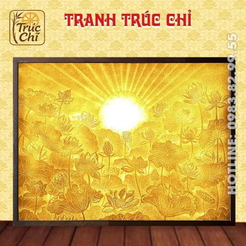 Tranh Trúc Chỉ Phòng Thờ Ao Sen Dưới Ánh Mặt Trời AS02A