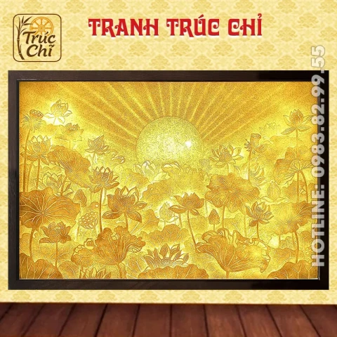 Tranh Trúc Chỉ Phòng Thờ Ao Sen Dưới Ánh Mặt Trời AS03A