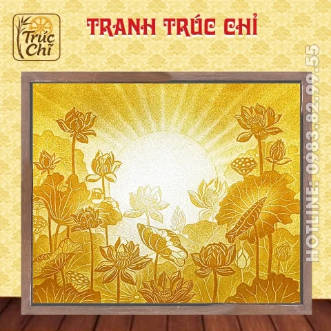 Tranh Trúc Chỉ Phòng Thờ Ao Sen Dưới Ánh Mặt Trời AS04A