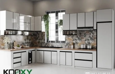 xây bếp chữ l bằng gạch