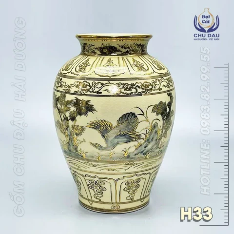 Bình Thiên Nga H33 - Gốm Chu Đậu vẽ vàng