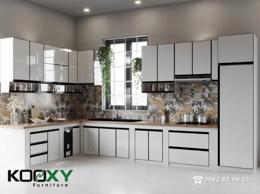 xây bếp chữ l bằng gạch