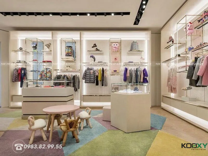 Thiết kế shop quần áo trẻ em là thiết kế dành cho sự trẻ trung, năng động pha chút ngộ nghĩnh của trẻ thơ
